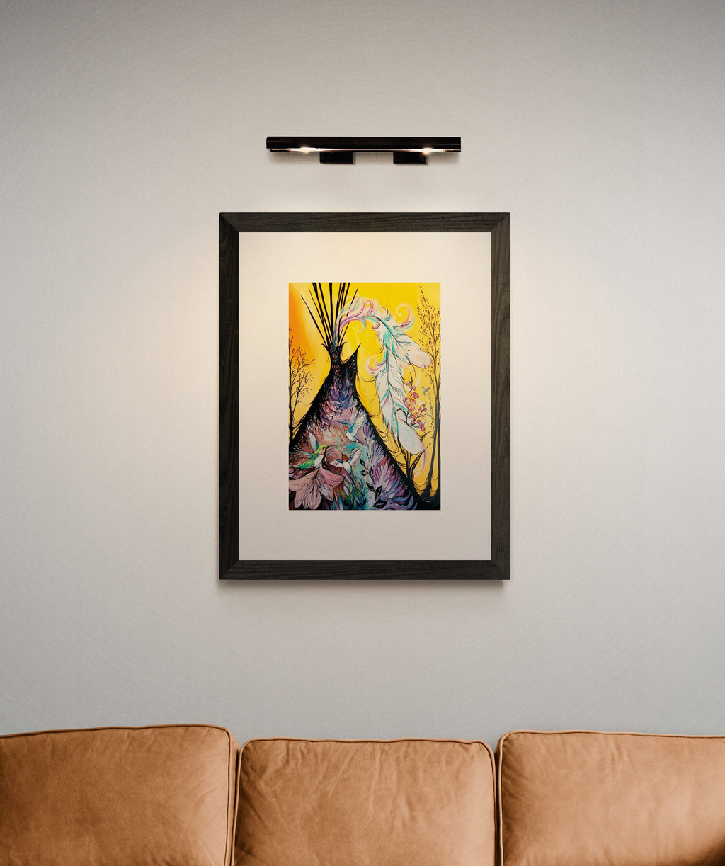 Colibri et tipi par Carla Joseph, gravure d'art autochtone, Premières Nations, culture crie, décor amérindien
