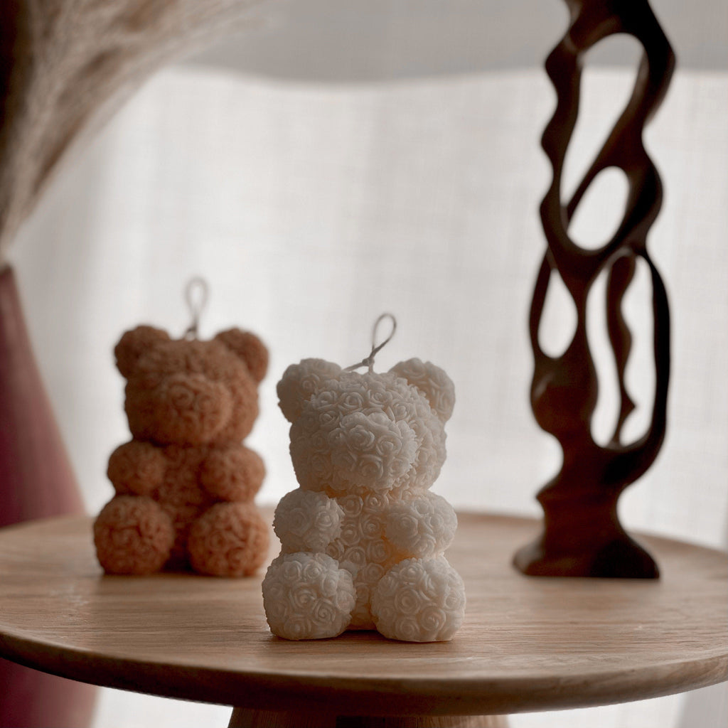 Rose Teddy Bear Candle: Hand Poured Soy Wax Blend Home Decor