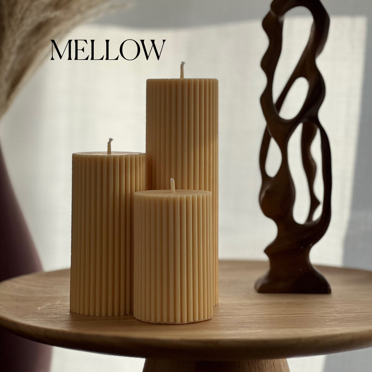 Ensemble de bougies piliers striées en cire de soja | bougies décoratives non parfumées