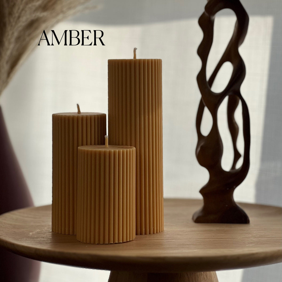 Ensemble de bougies piliers striées en cire de soja | bougies décoratives non parfumées