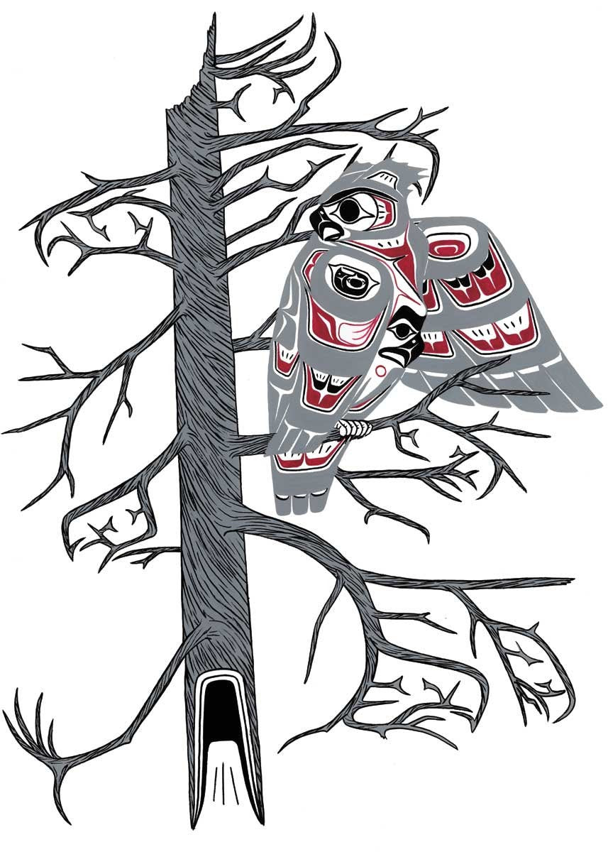 Hibou faisant sa toilette par Richard Shorty, impression d'art autochtone, Premières Nations, décor amérindien