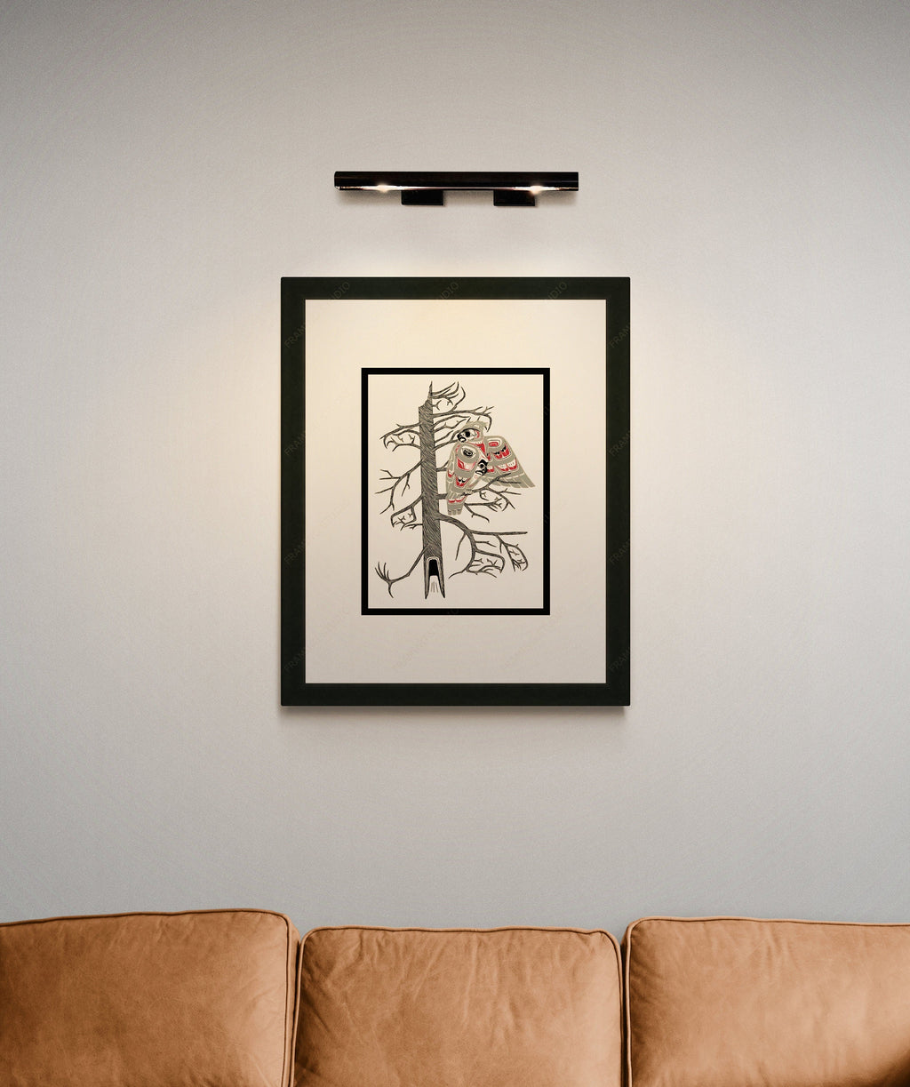 Hibou faisant sa toilette par Richard Shorty, impression d'art autochtone, Premières Nations, décor amérindien
