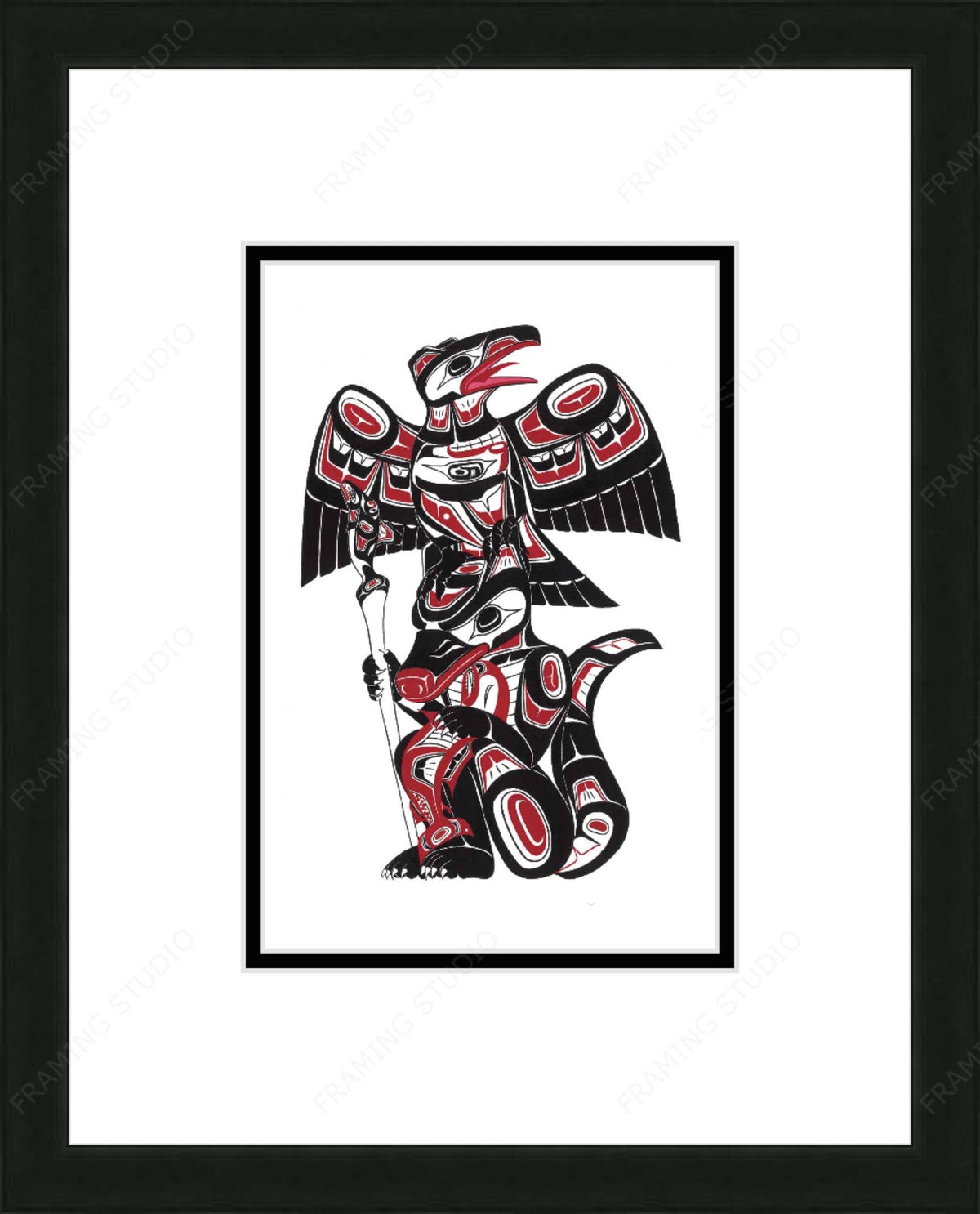 Corbeau, Loup Et Bâton De Parole par Richard Shorty, carte d'art autochtone, carte d'art encadrée