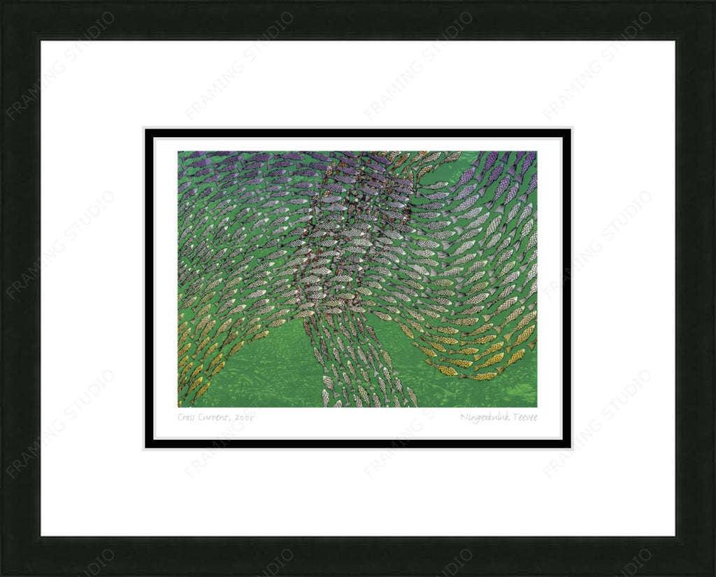 Contre-courant, 2005 par Ningiukulu Teevee, carte d'art autochtone inuit, décor autochtone, carte d'art encadrée