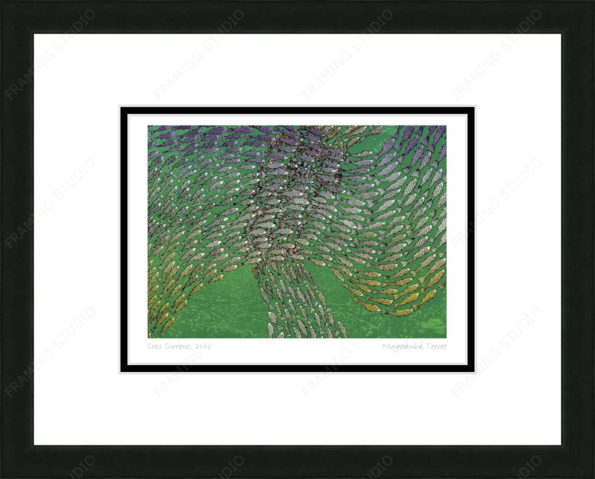 Contre-courant, 2005 par Ningiukulu Teevee, carte d'art autochtone inuit, décor autochtone, carte d'art encadrée