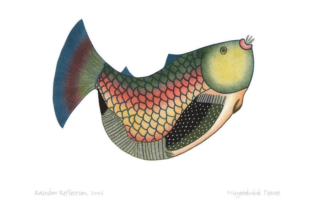 Rainbow Reflection, 2006 par Ningiukulu Teevee, carte d'art autochtone inuit, décor autochtone, carte d'art encadrée