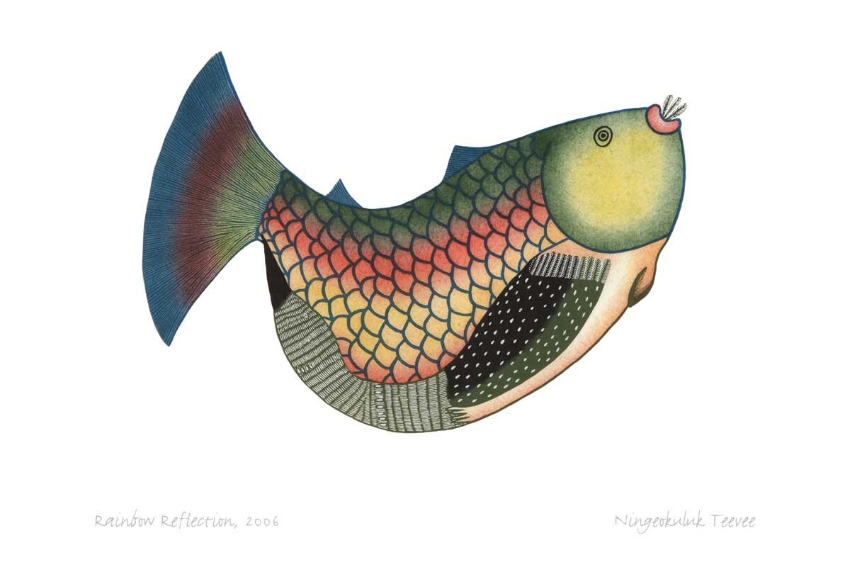 Rainbow Reflection, 2006 par Ningiukulu Teevee, carte d'art autochtone inuit, décor autochtone, carte d'art encadrée