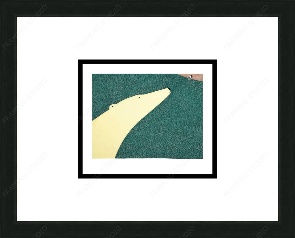 Kiviuq Nanuqlu (Kiviuq et l'ours), 2010 par Ningiukulu Teevee, carte d'art autochtone inuit, décor autochtone, carte d'art encadrée