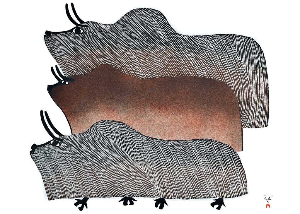 The One Between, 1985 par Pudlo Pudlat, carte d'art autochtone, carte d'art inuit encadrée