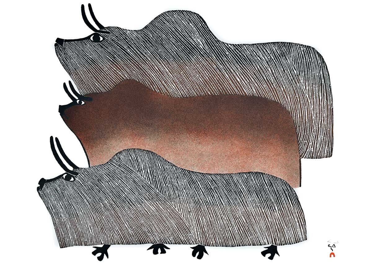 The One Between, 1985 par Pudlo Pudlat, carte d'art autochtone, carte d'art inuit encadrée