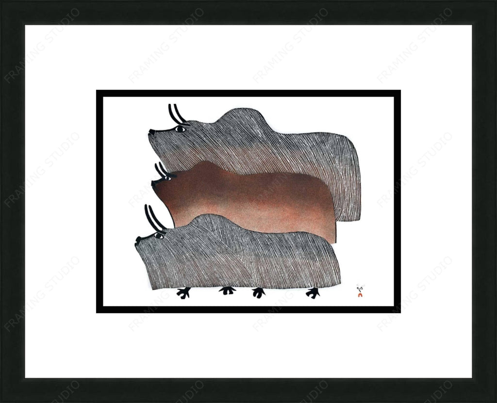 The One Between, 1985 par Pudlo Pudlat, carte d'art autochtone, carte d'art inuit encadrée