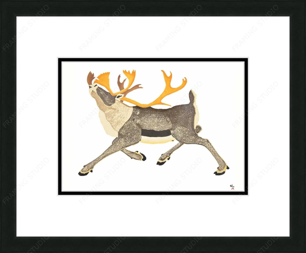 Caribou dominant par Tim Pitsiulak, carte d'art autochtone, carte d'art inuit encadrée