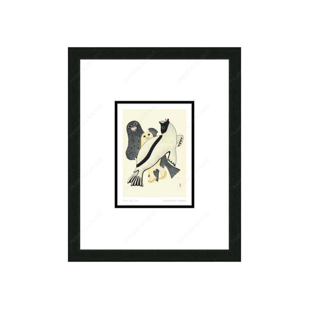 Arctic Seals, 2008 by Kananginak Pootoogook, Indigenous Art Card, Inuit Framed Art Card