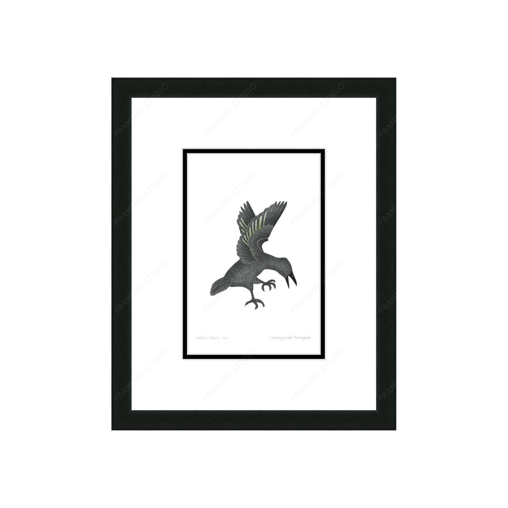 Danse du corbeau, 1995 par Kananginak Pootoogook, carte d'art autochtone, carte d'art inuit encadrée