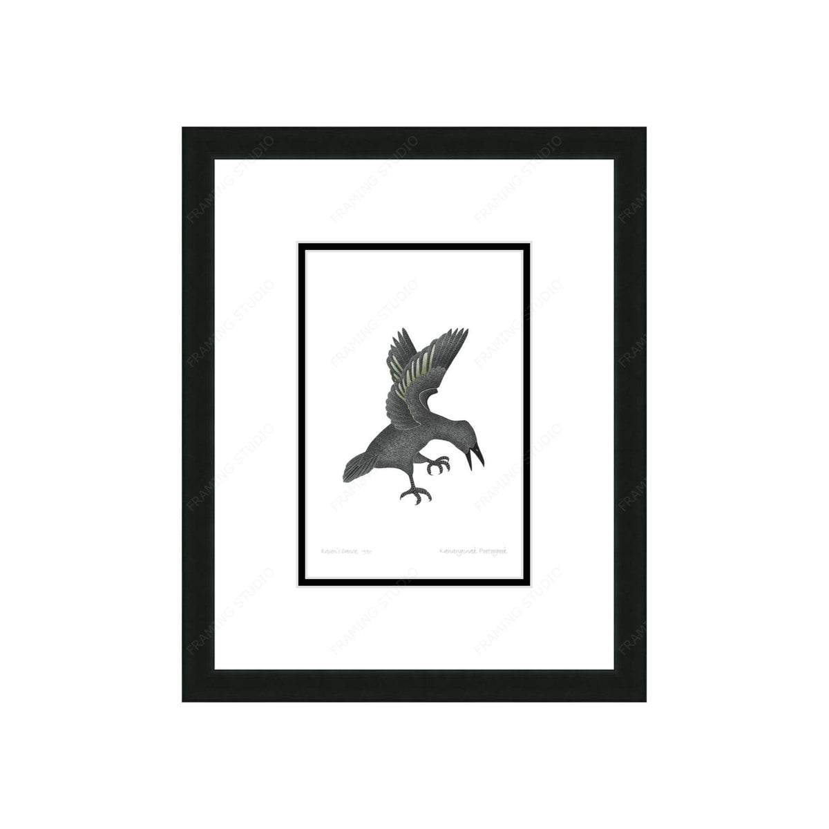 Danse du corbeau, 1995 par Kananginak Pootoogook, carte d'art autochtone, carte d'art inuit encadrée