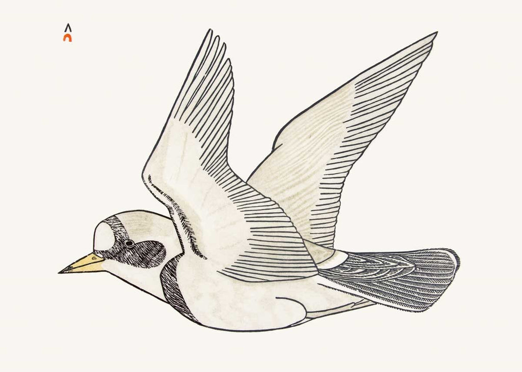 Voguer sur la brise, 1984 par Kananginak Pootoogook, carte d'art autochtone, carte d'art inuit encadrée