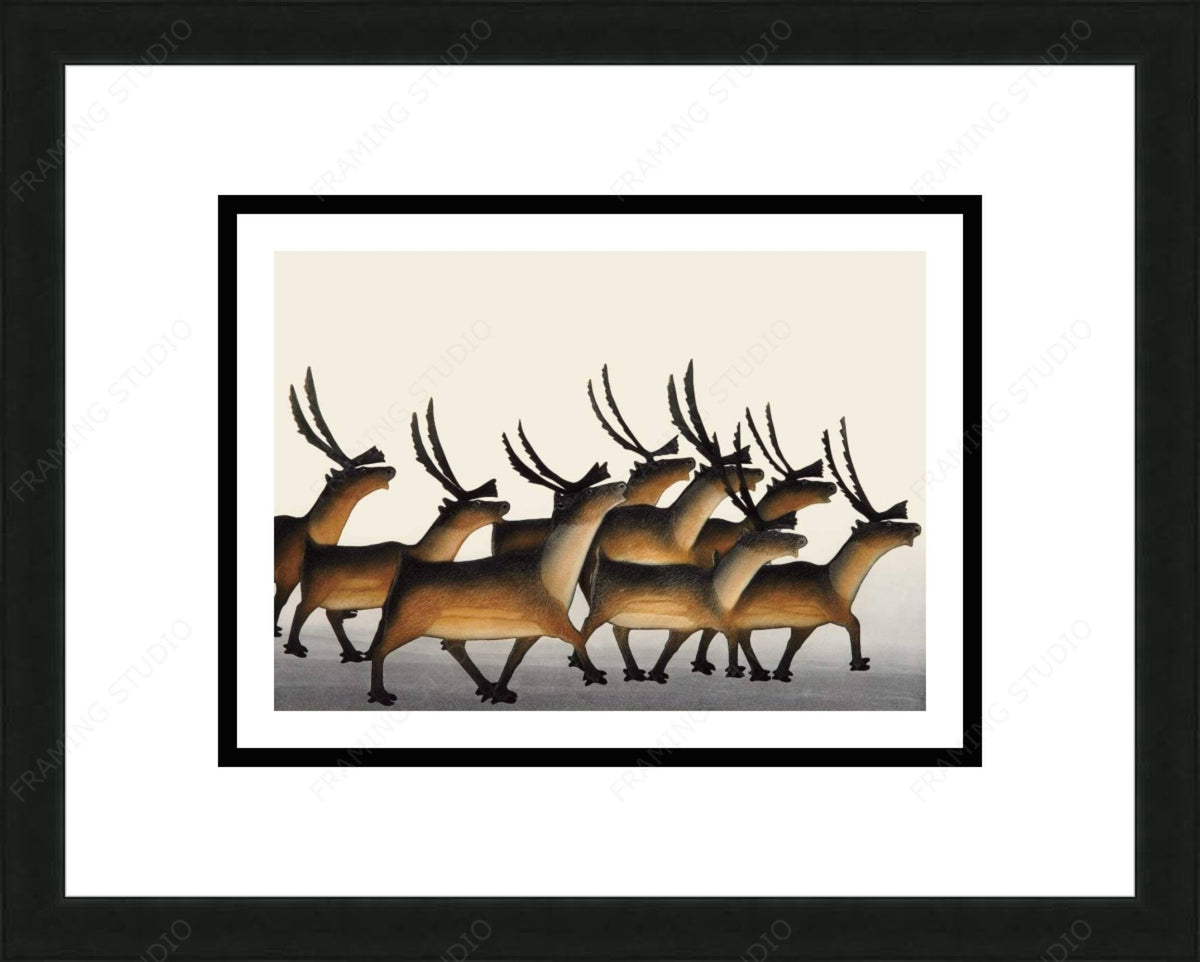Steadfast Herd par Kananginak Pootoogook, carte d'art autochtone, carte d'art inuit encadrée