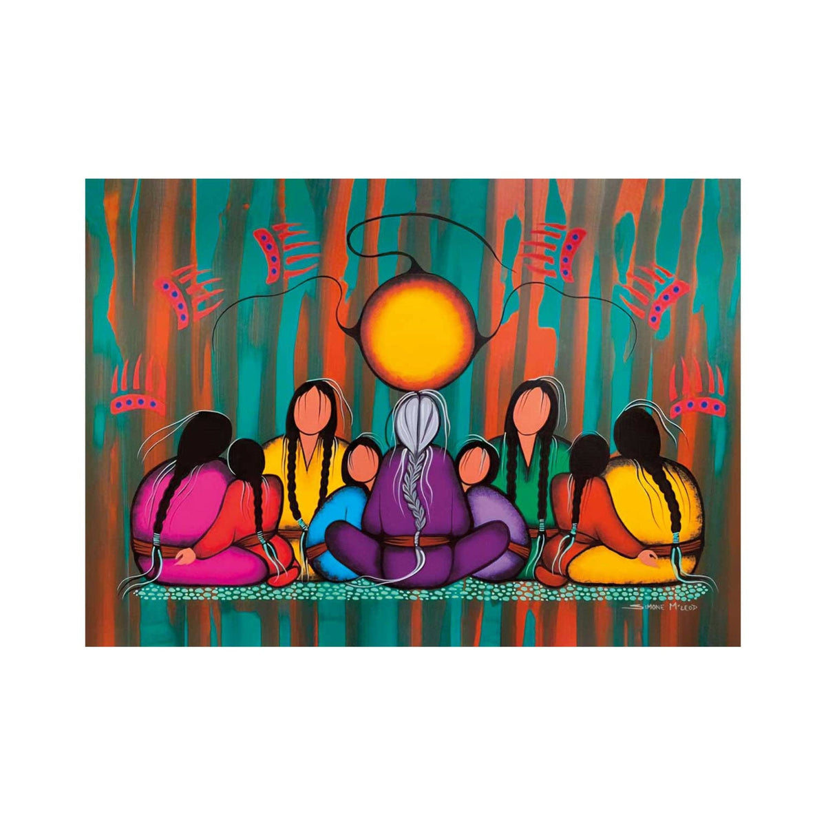 Amour familial par Simone Mcleod, gravure d'art autochtone, Premières Nations, décor amérindien