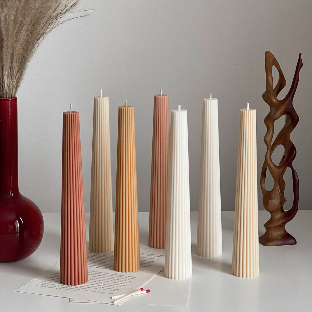Greko Column Soy Wax Candle: Ribbed Pillar, Decorative Taper