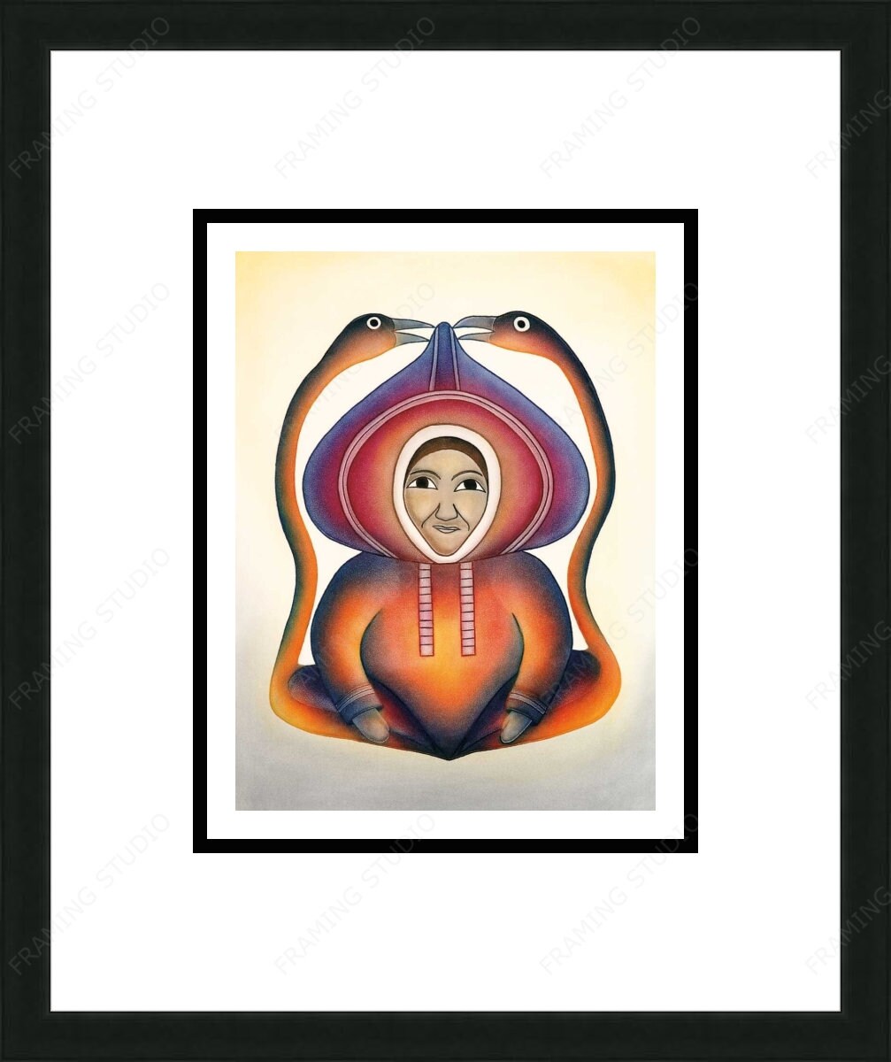 Repos paisible par Kenojuak Ashevak, Carte d'art autochtone inuit, Décor autochtone, Carte d'art encadrée