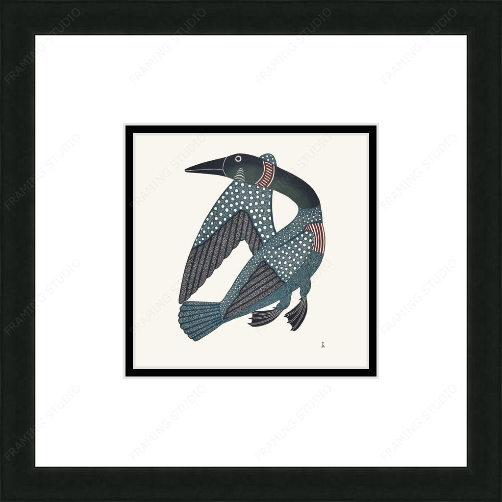 Tuulliq Taanisqtuq (Dancing Loon)  by Kenojuak Ashevak, Indigenous Inuit Art Card, Aboriginal Decor, Framed Art Card