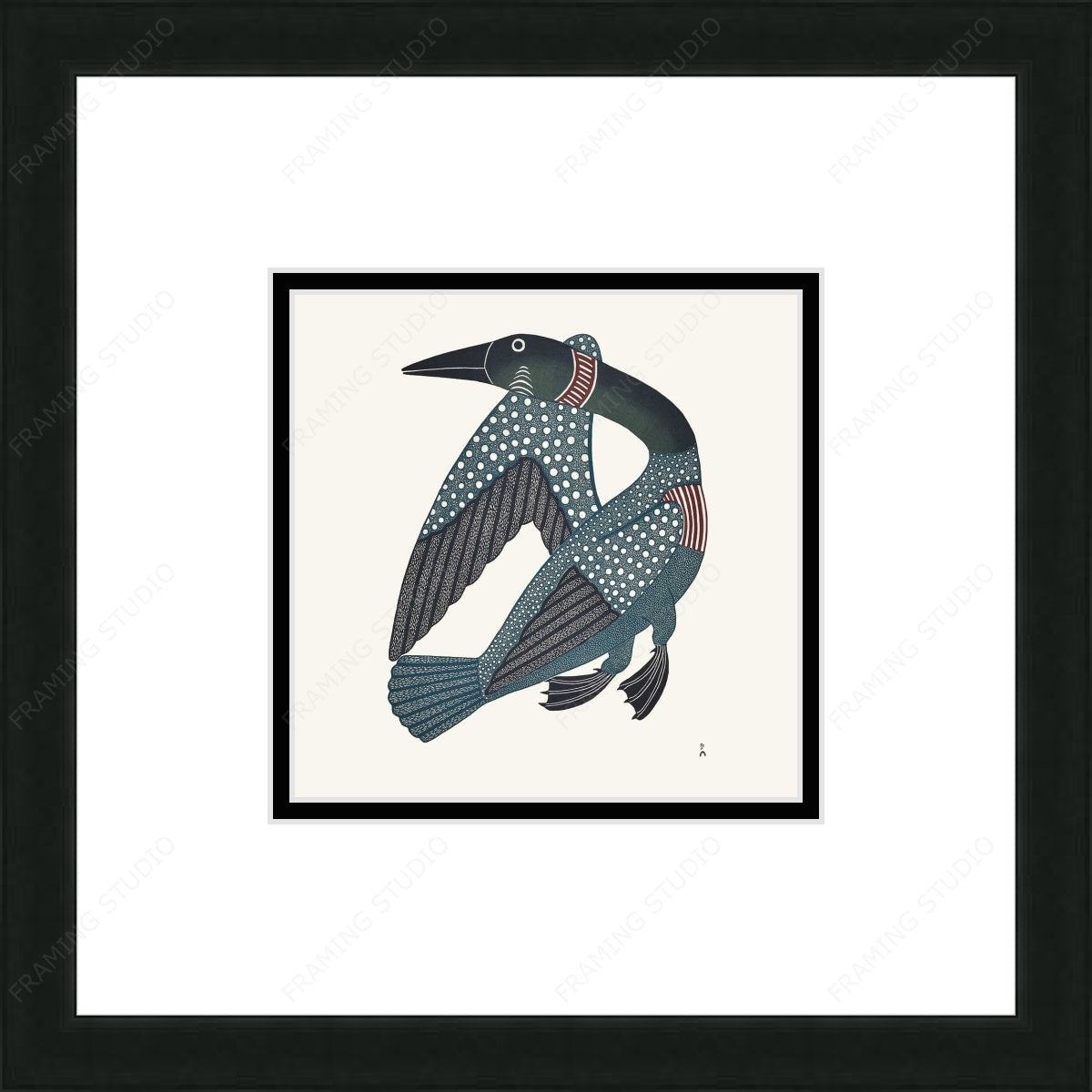 Tuulliq Taanisqtuq (Dancing Loon)  by Kenojuak Ashevak, Indigenous Inuit Art Card, Aboriginal Decor, Framed Art Card