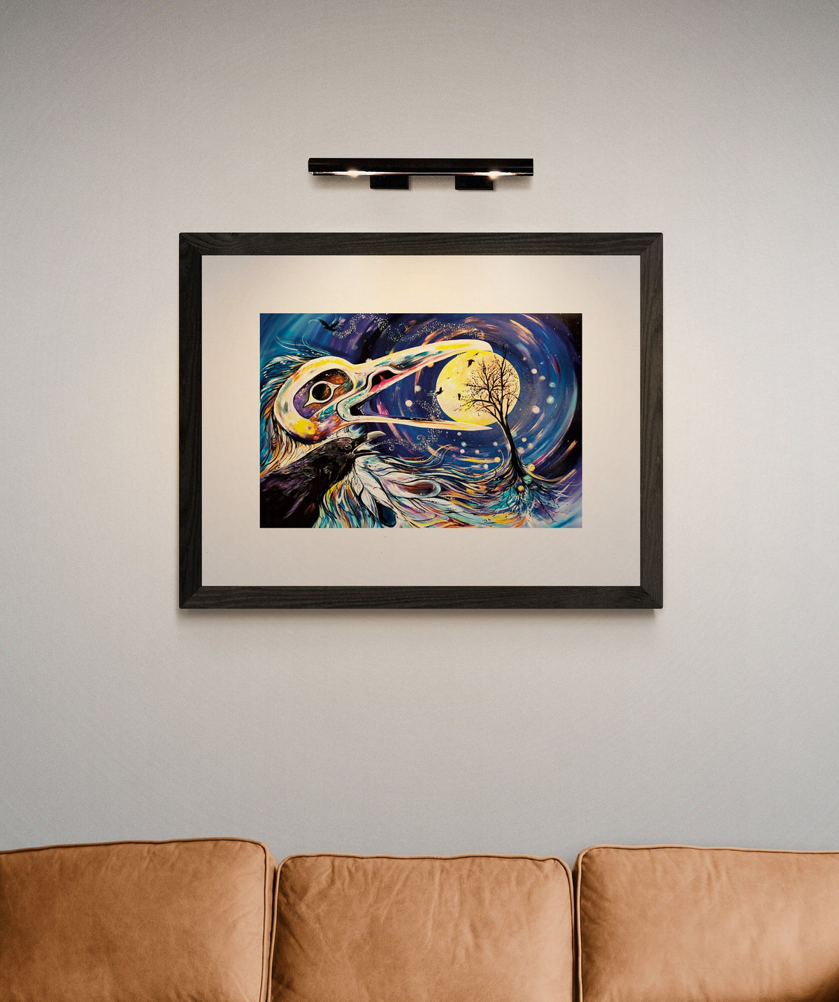Raven Moon par Carla Joseph, estampe d'art autochtone, Premières Nations, Amérindiens, Cris, Métis, œuvre encadrée