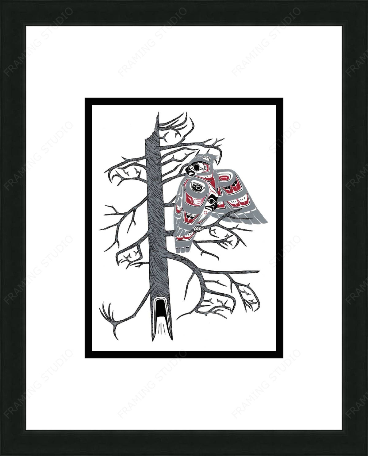 Hibou faisant sa toilette par Richard Shorty, impression d'art autochtone, Premières Nations, décor amérindien