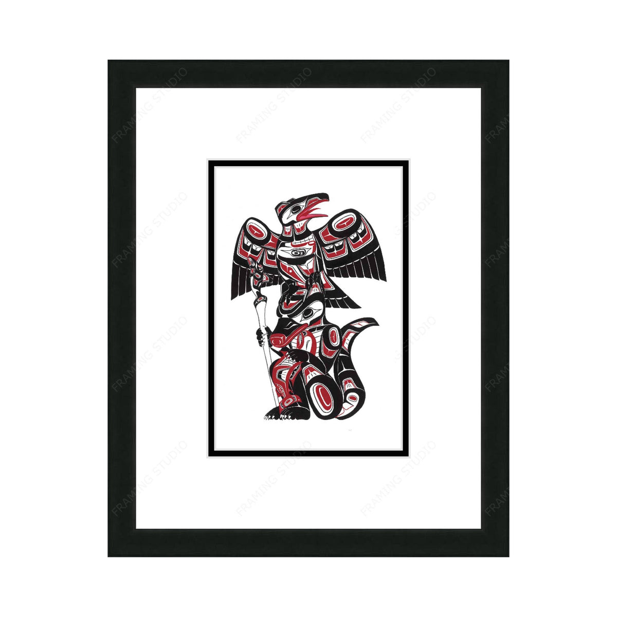Corbeau, Loup Et Bâton De Parole par Richard Shorty, carte d'art autochtone, carte d'art encadrée