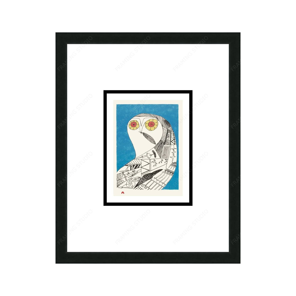 Eclectic Owl par Ningiukulu Teevee, carte d'art autochtone, carte encadrée d'art inuit