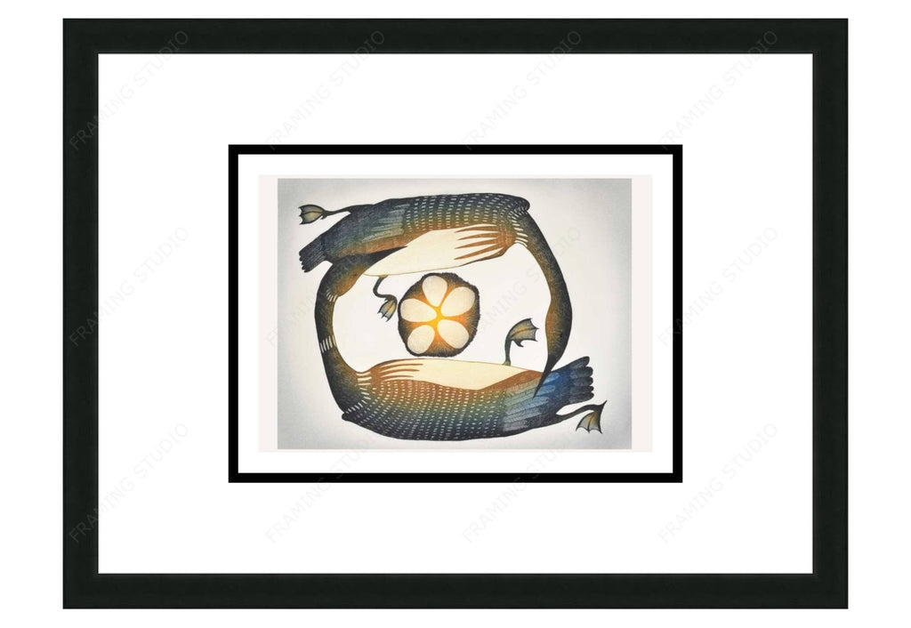 Two Loons Nesting by Ningiukulu Teevee, Indigenous Inuit Art Card, Aboriginal Decor, Framed Art Card