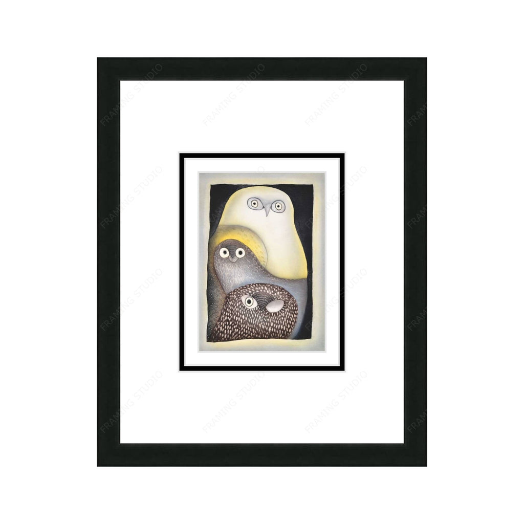 Owls In Moonlight par Ningiukulu Teevee, carte d'art autochtone, carte d'art encadrée inuite
