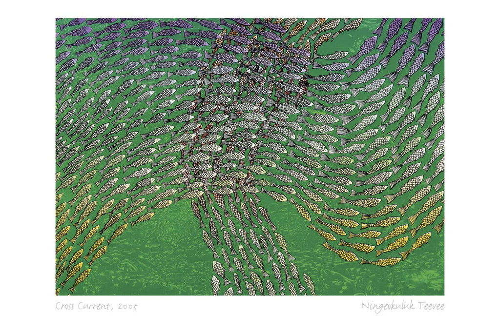 Contre-courant, 2005 par Ningiukulu Teevee, carte d'art autochtone inuit, décor autochtone, carte d'art encadrée