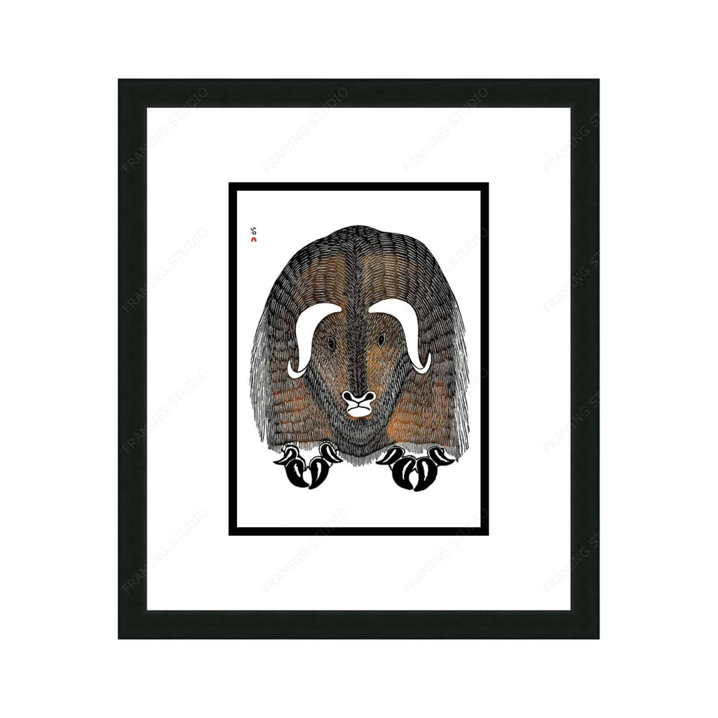 Omingmungjuaq (Humongous Musk Ox), 1977 by Kananginak Pootoogook, Indigenous Art Card, Inuit Framed Art Card