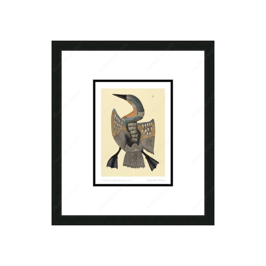 Tuulirjuaq (Grand huard), 2009 par Mayoreak Ashoona, carte d'art autochtone, carte d'art encadrée inuite