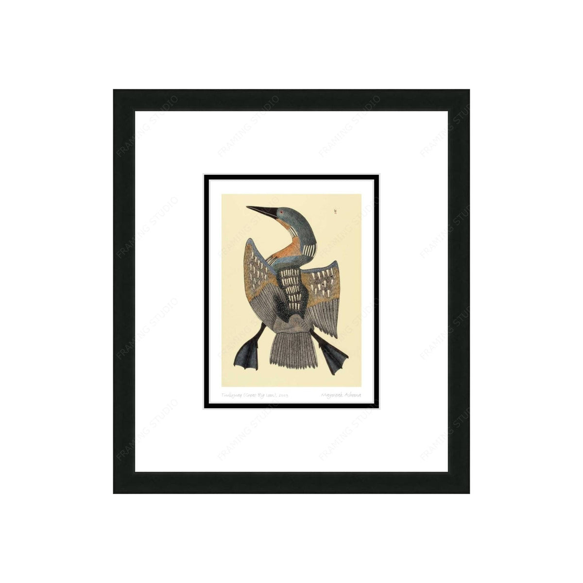 Tuulirjuaq (Grand huard), 2009 par Mayoreak Ashoona, carte d'art autochtone, carte d'art encadrée inuite