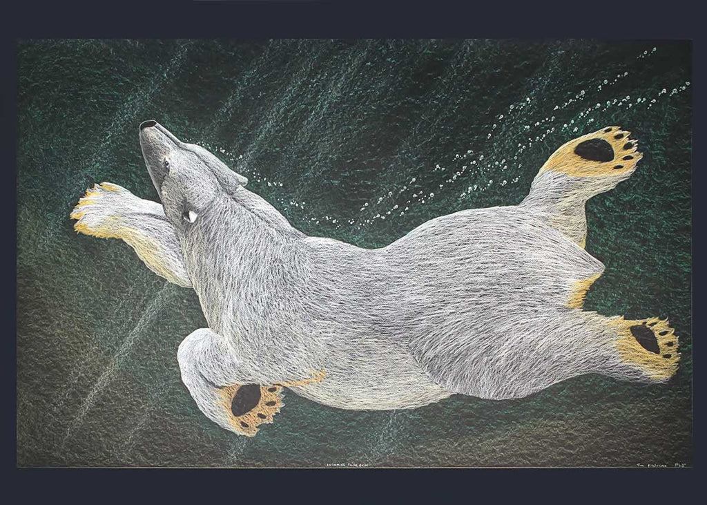Swimming Bear, 2016 par Tim Pitsiulak, carte d'art autochtone, carte encadrée d'art inuit