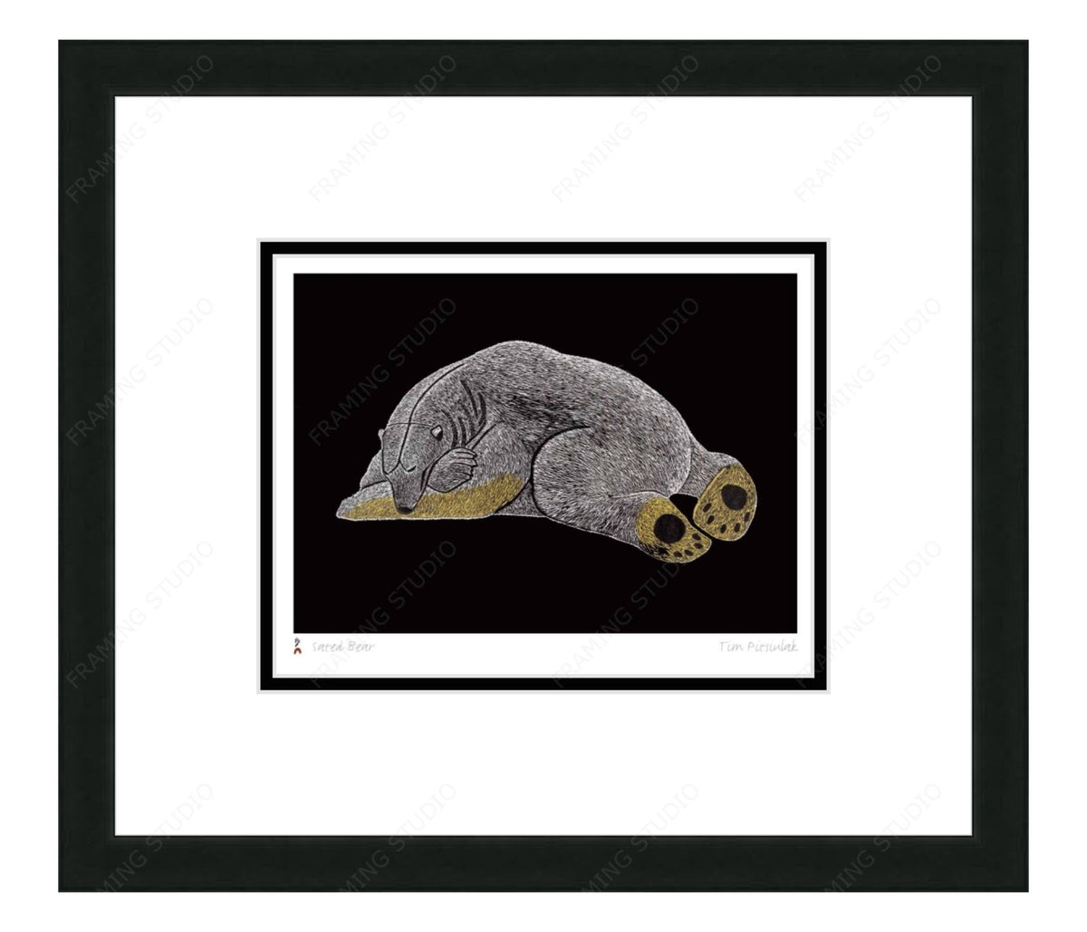 Ours rassasié par Tim Pitsiulak, carte d'art autochtone, carte d'art inuit encadrée