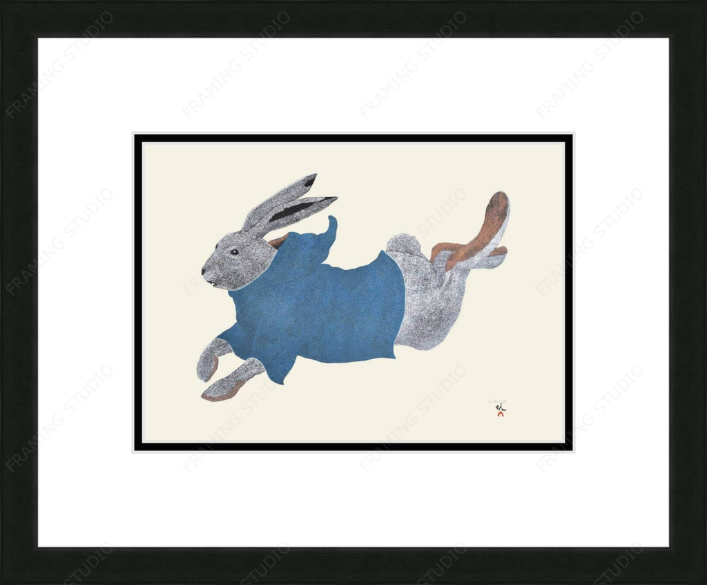 Qimaajuq Ukali (Lapin en course), 2016 par Tim Pitsiulak, carte d'art autochtone, carte d'art inuit encadrée