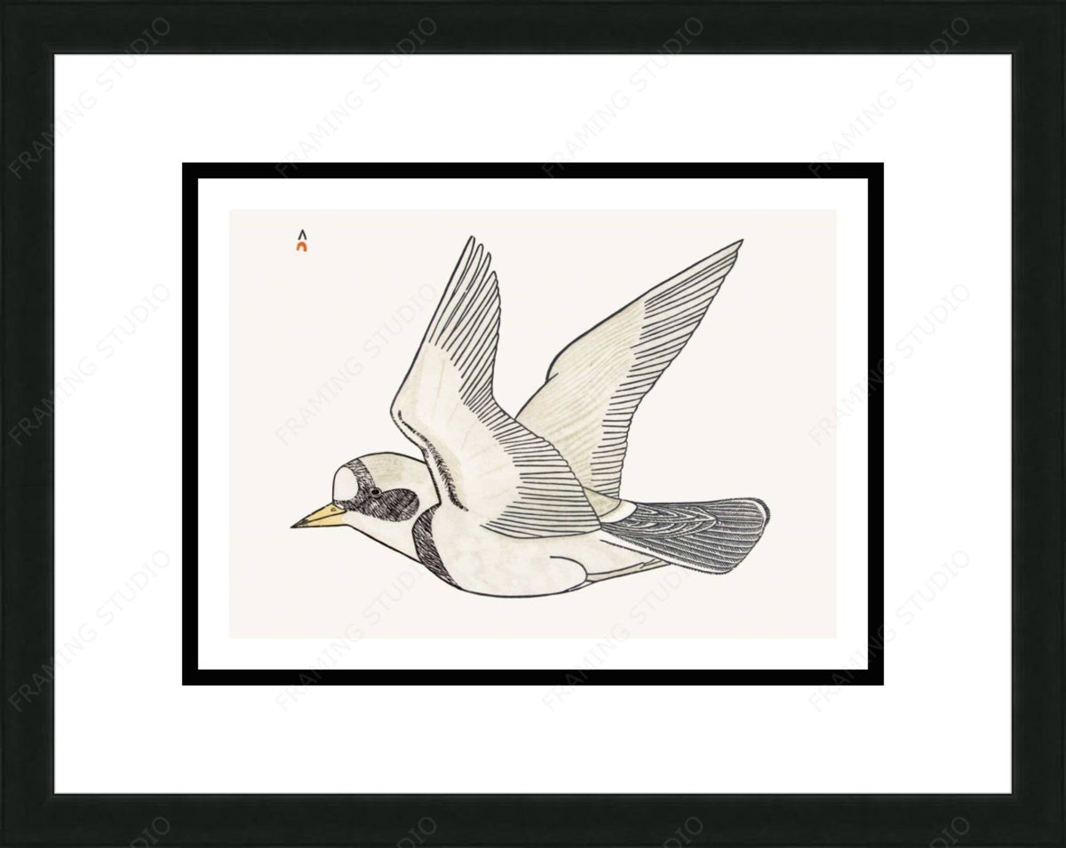 Voguer sur la brise, 1984 par Kananginak Pootoogook, carte d'art autochtone, carte d'art inuit encadrée