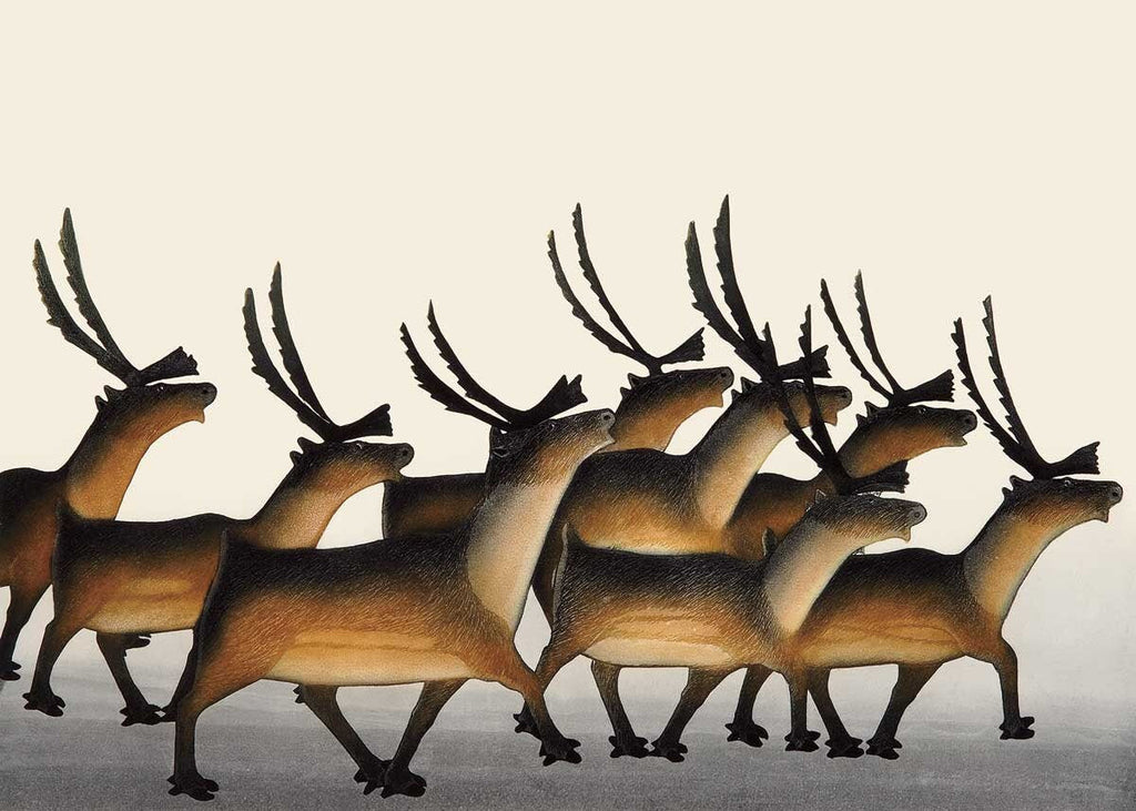 Steadfast Herd par Kananginak Pootoogook, carte d'art autochtone, carte d'art inuit encadrée