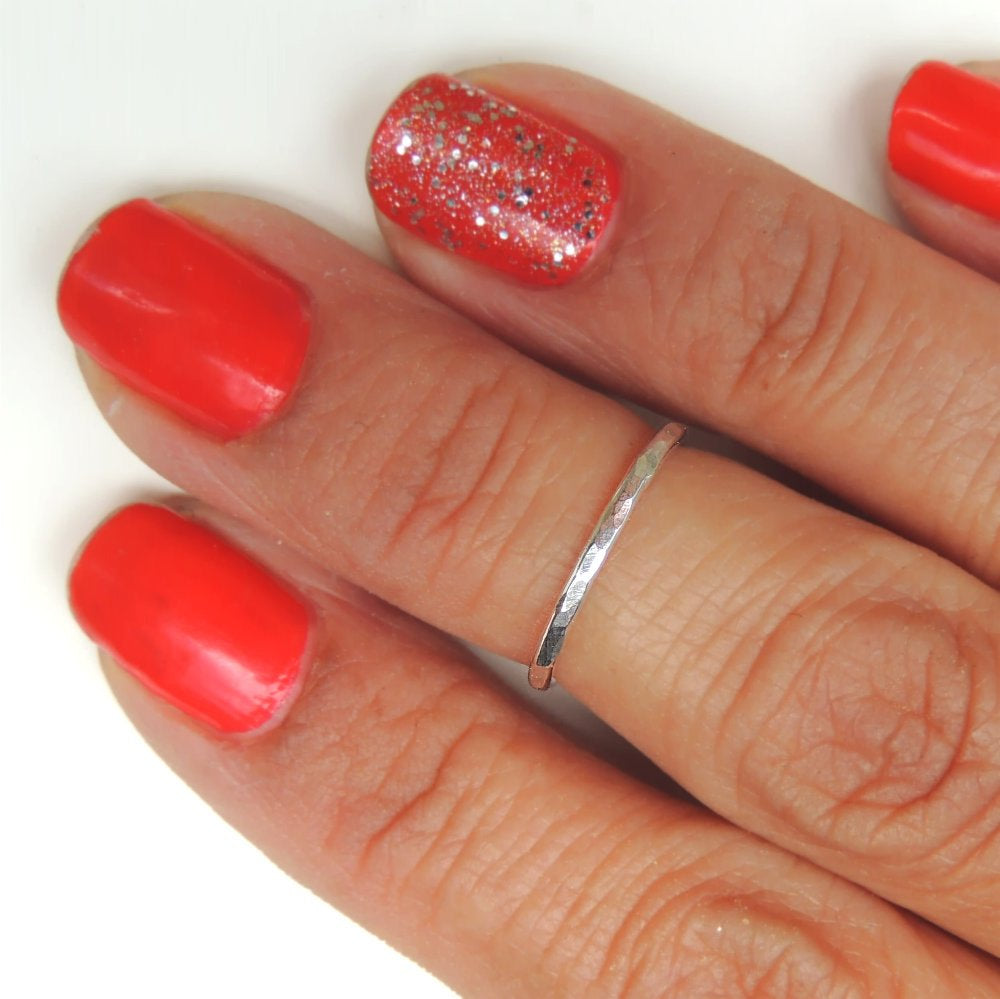 Above the Knuckle Ring Midi Ring Sterling Silver Hammered Band