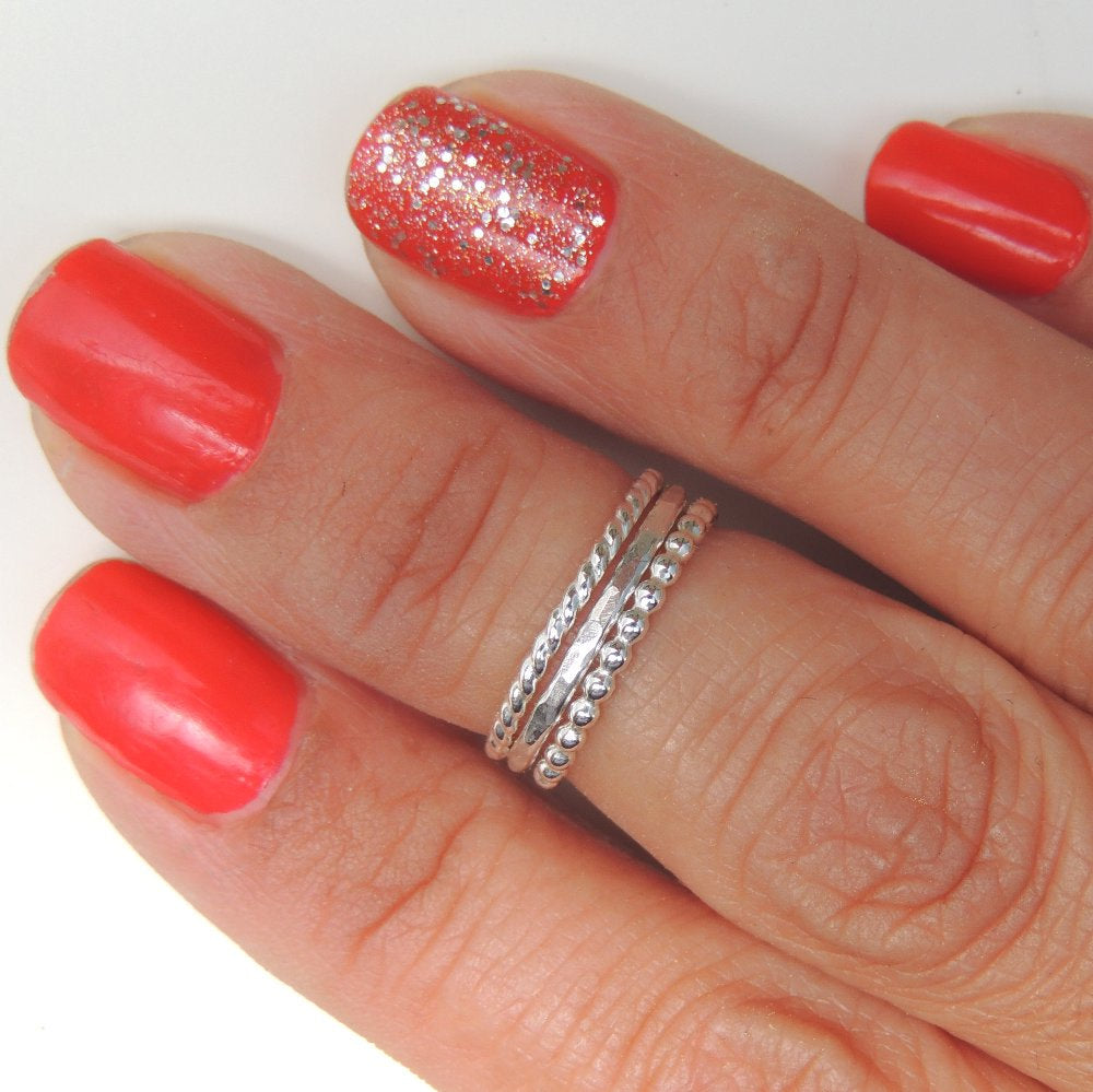 Above the Knuckle Ring Midi Ring Sterling Silver Beaded Band