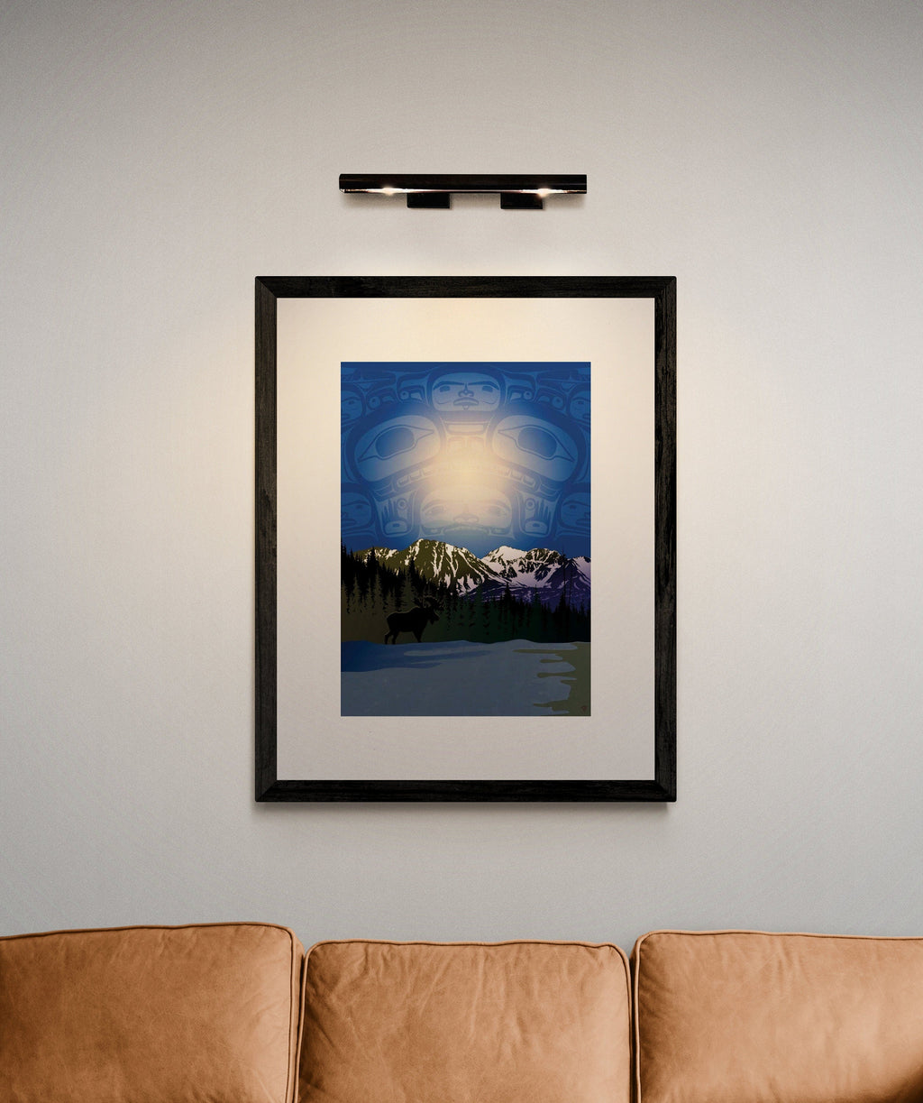 Scène de nuit froide par Mark Preston, gravure d'art autochtone, Premières Nations, Amérindiens, Tlingit, Territoire du Yukon, art encadré