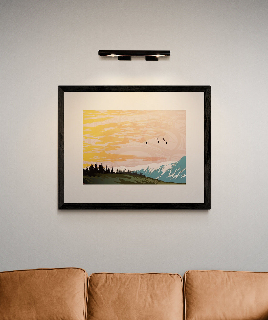 La poursuite du corbeau chilkat par Mark Preston, estampe d'art autochtone, Premières Nations, Amérindiens, Tlingit, Territoire du Yukon, art encadré