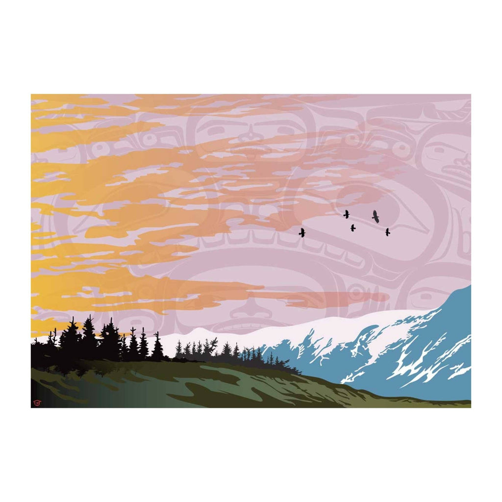 La poursuite du corbeau chilkat par Mark Preston, estampe d'art autochtone, Premières Nations, Amérindiens, Tlingit, Territoire du Yukon, art encadré