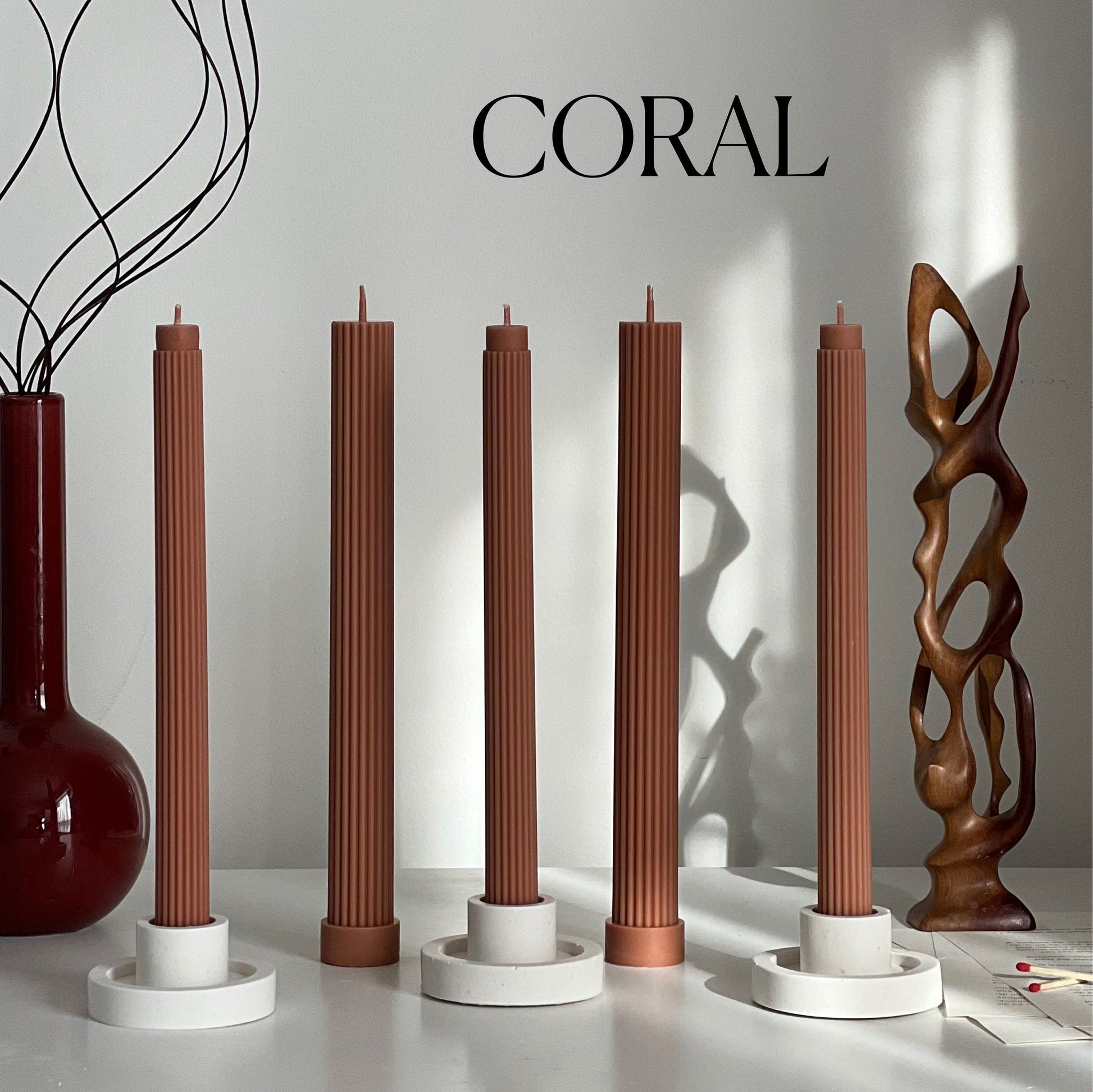 Ribbed Soy Wax Taper Candle: Handmade Unscented Pillar