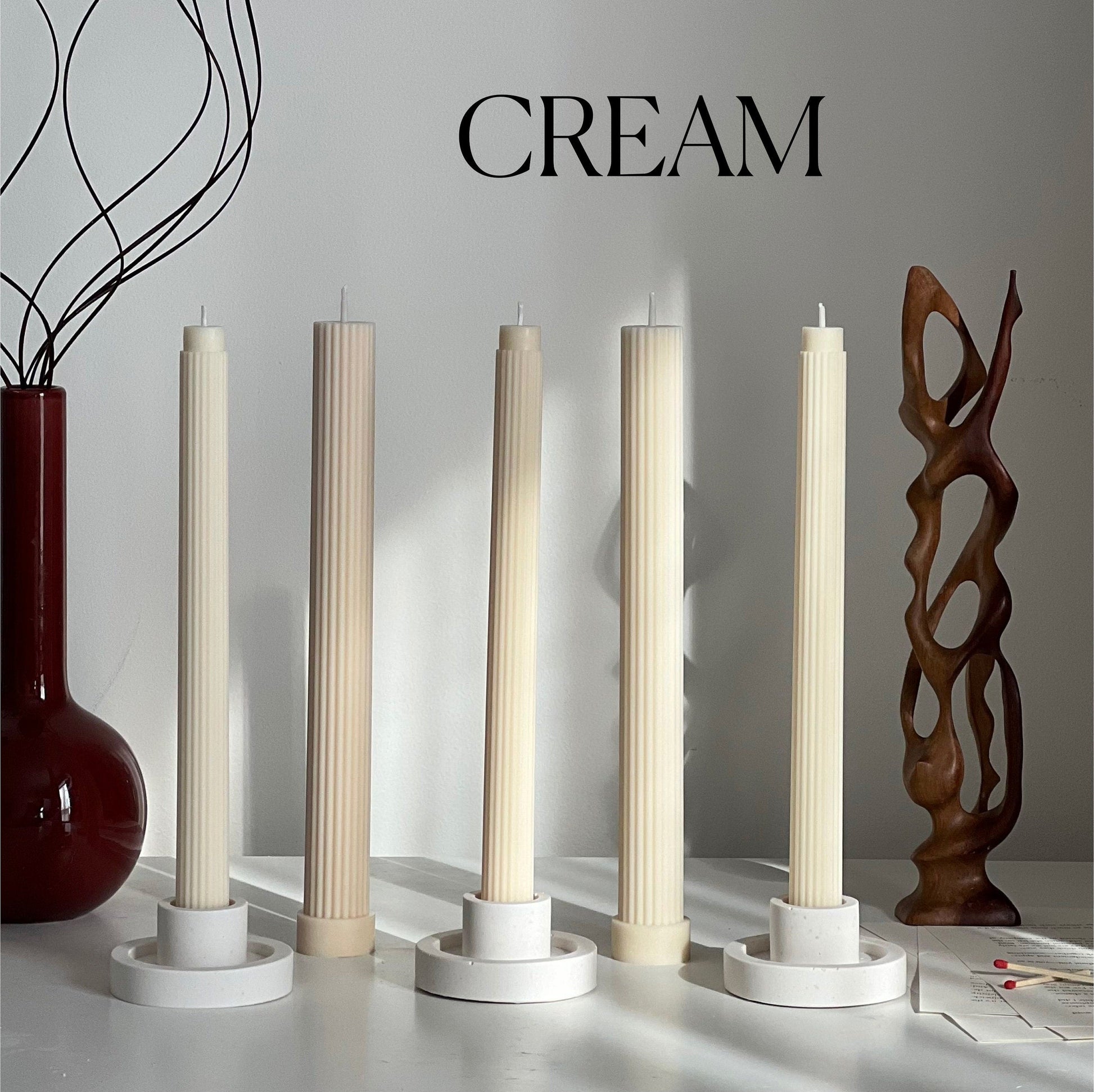 Ribbed Soy Wax Taper Candle: Handmade Unscented Pillar