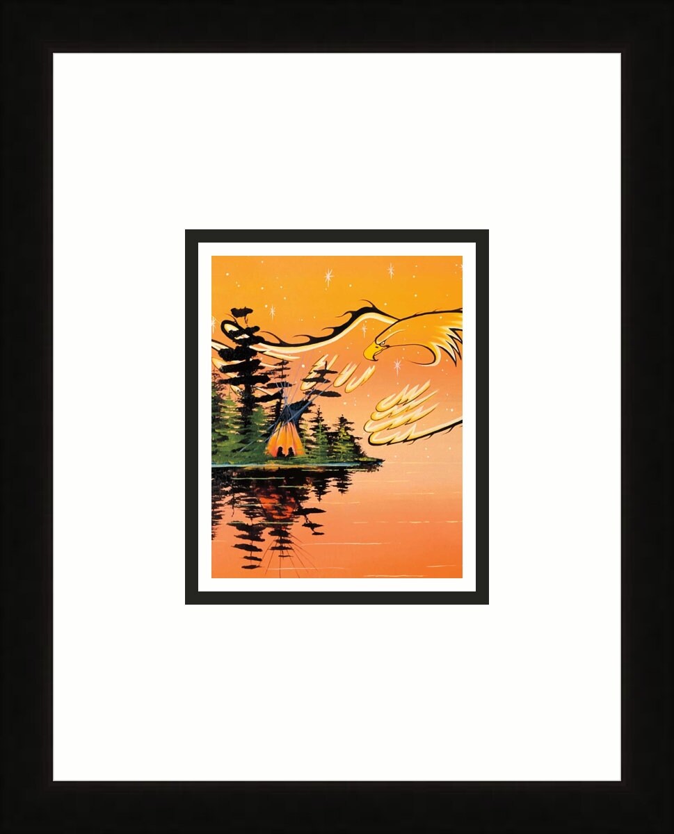 Eagle Protector By William Monague, Indigenous Art Print, First Nations, Ojibway, Native Americans Indian Decor, Framed Art