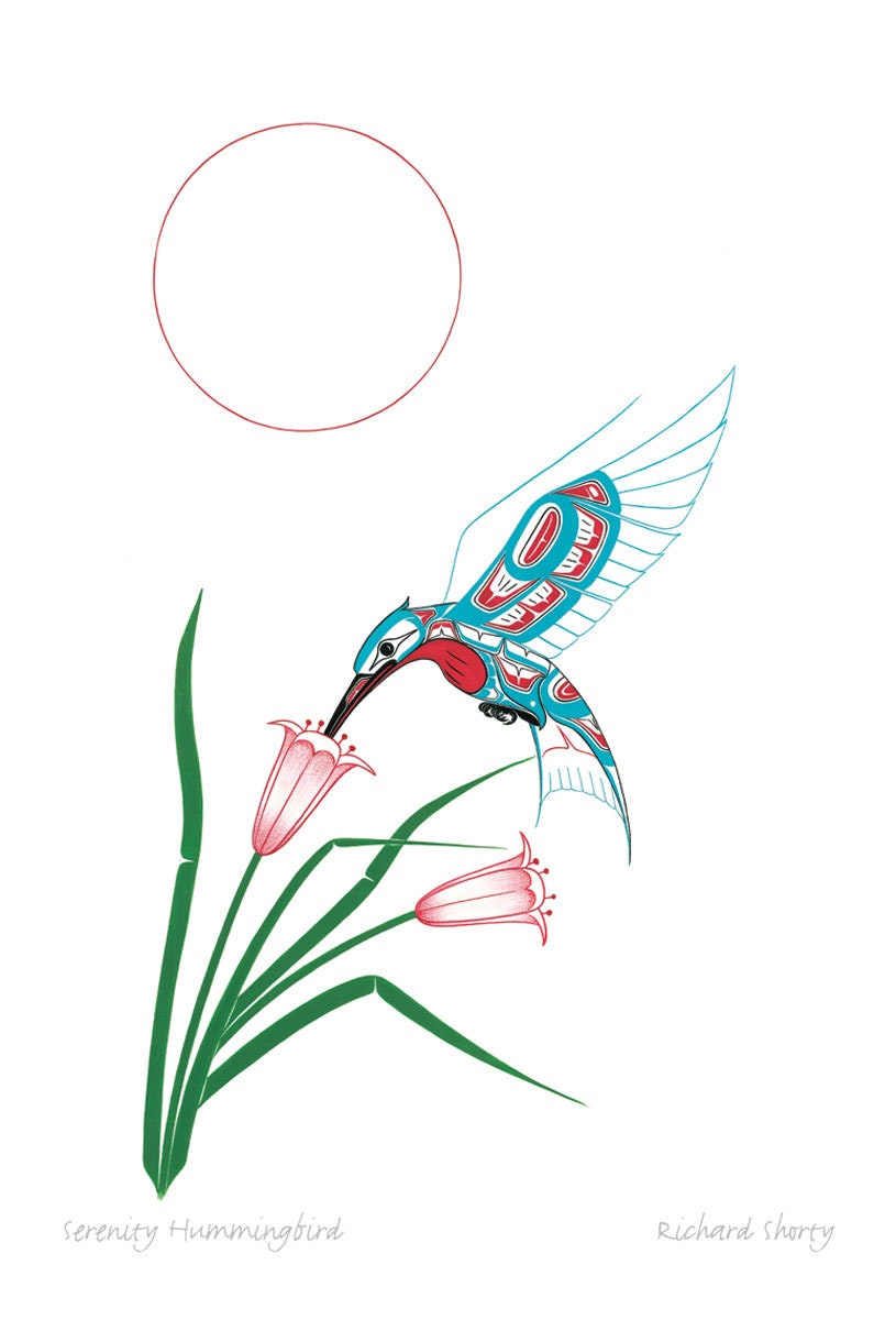 Colibri de sérénité par Richard Shorty, carte d'art autochtone, carte d'art encadrée avec colibri